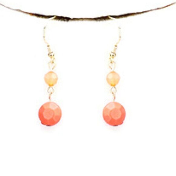 Faceted Coral Round Lucite Beaded Necklace Set - Picture 3 of 8
